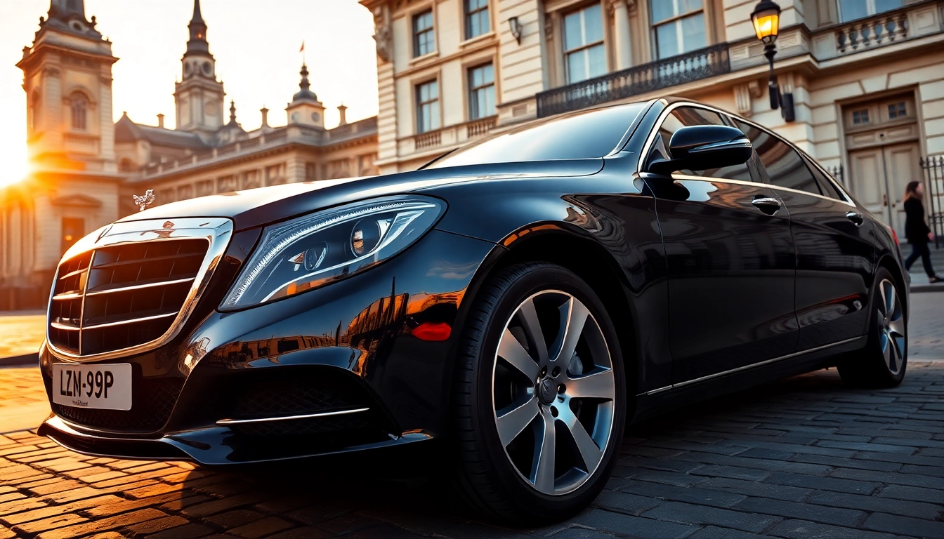 Luxury chauffeur service London featuring a sleek black car near an iconic London landmark.