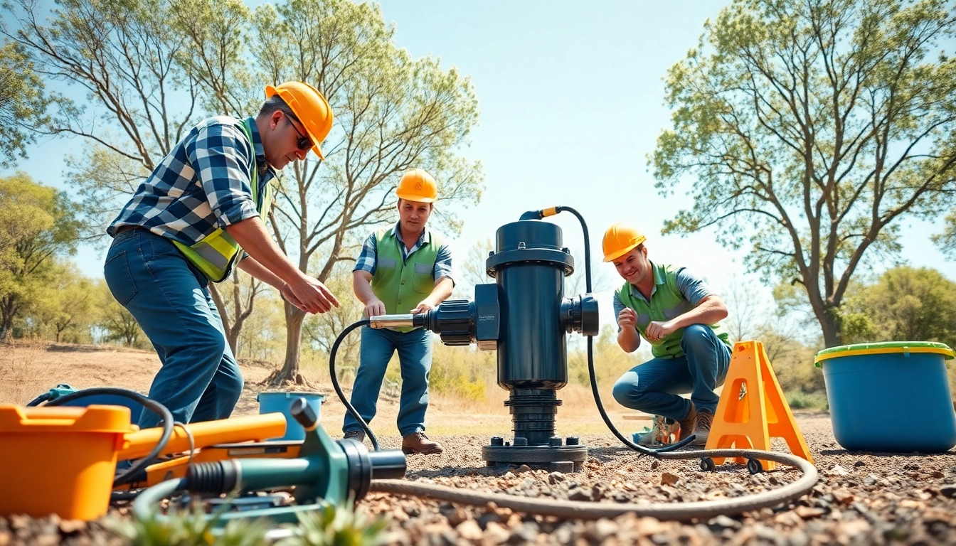 Expert team performing well pump replacement in a clean outdoor setting.